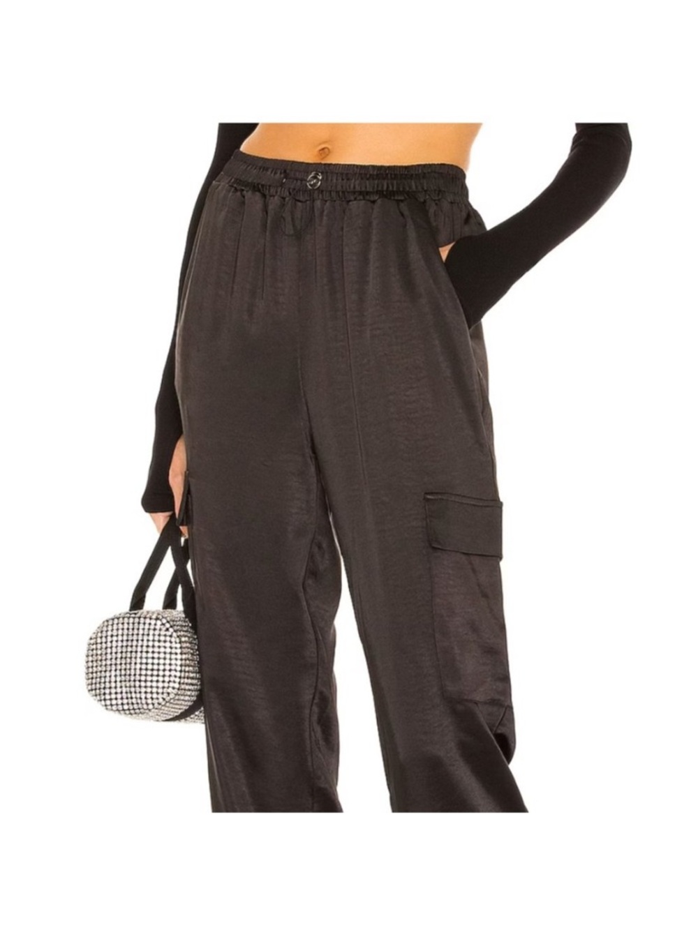 superdown Black Satin Cargo Pants